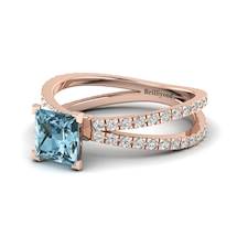 Aquamarine Rose Gold Princess Cut Engagement Ring Florentine