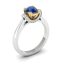 Ring with Sapphire Blue Colour on White Gold Two Tone Engagement Ring Passiflora