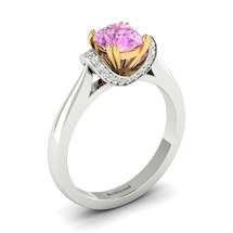 6mm Pink Sapphire Gemstone Handset on Two Tone 18k Gold Band