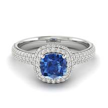 Blue Sapphire White Gold Cushion Cut Engagement Ring Milky Way