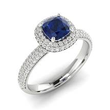 Blue Sapphire White Gold Cushion Cut Engagement Ring Milky Way