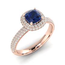 Blue Sapphire Rose Gold Cushion Cut Engagement Ring Milky Way