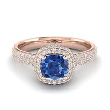 Blue Sapphire Rose Gold Cushion Cut Engagement Ring Milky Way