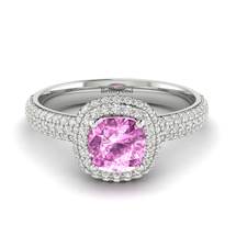 Pink Sapphire White Gold Cushion Cut Engagement Ring Milky Way