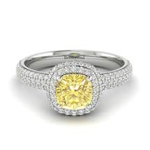 Yellow Sapphire White Gold Cushion Cut Engagement Ring Milky Way
