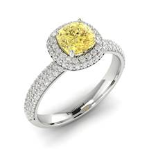 Yellow Sapphire White Gold Cushion Cut Engagement Ring Milky Way