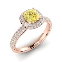 Yellow Sapphire Rose Gold Cushion Cut Engagement Ring Milky Way
