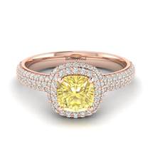 Yellow Sapphire Rose Gold Cushion Cut Engagement Ring Milky Way