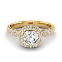 Diamond Yellow Gold Cushion Cut Engagement Ring Milky Way