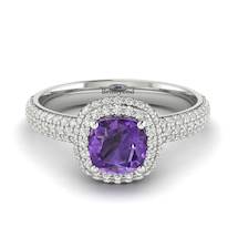 Amethyst White Gold Cushion Cut Engagement Ring Milky Way