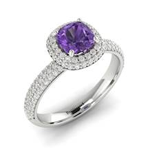 Amethyst White Gold Cushion Cut Engagement Ring Milky Way