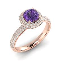 Amethyst Rose Gold Cushion Cut Engagement Ring Milky Way