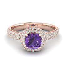 Amethyst Rose Gold Cushion Cut Engagement Ring Milky Way