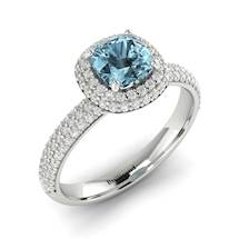 Aquamarine White Gold Cushion Cut Engagement Ring Milky Way