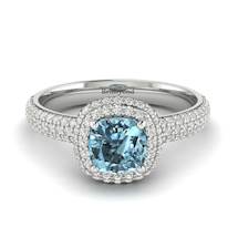 Aquamarine White Gold Cushion Cut Engagement Ring Milky Way