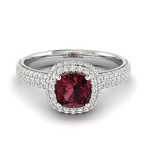 Garnet Ring White Gold Cushion Cut Milky Way