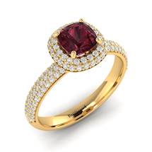 Garnet Ring Yellow Gold Cushion Cut Milky Way