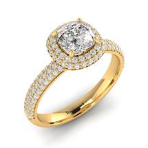White Sapphire Yellow Gold Cushion Cut Engagement Ring Milky Way