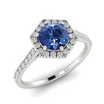 Blue Sapphire White Gold Halo Engagement Ring Niagara