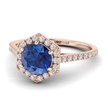 Blue Sapphire Rose Gold Halo Engagement Ring Niagara