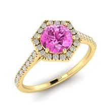 Pink Sapphire Yellow Gold Halo Engagement Ring Niagara