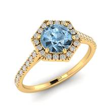 Aquamarine Yellow Gold Halo Engagement Ring Niagara
