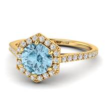 Aquamarine Yellow Gold Halo Engagement Ring Niagara