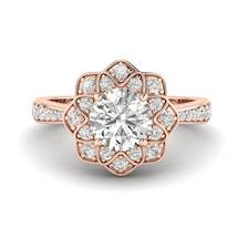 Diamond Rose Gold Floral Halo Engagement Ring Santorini