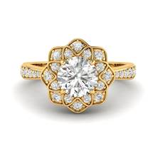 Diamond Yellow Gold Floral Halo Engagement Ring Santorini