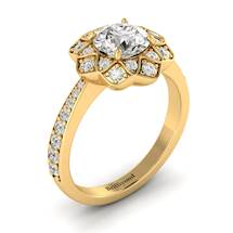 Diamond Yellow Gold Floral Halo Engagement Ring Santorini