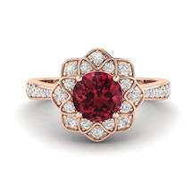 Garnet Ring Rose Gold Floral Halo Santorini