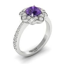 Amethyst White Gold Floral Halo Engagement Ring Santorini