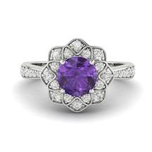 Amethyst White Gold Floral Halo Engagement Ring Santorini