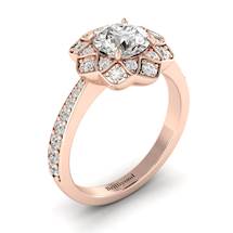 White Sapphire Rose Gold Floral Halo Engagement Ring Santorini
