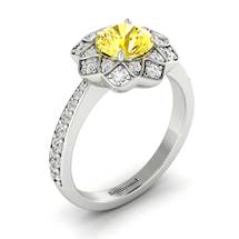 Yellow Sapphire White Gold Floral Halo Engagement Ring Santorini