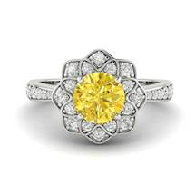 Yellow Sapphire White Gold Floral Halo Engagement Ring Santorini