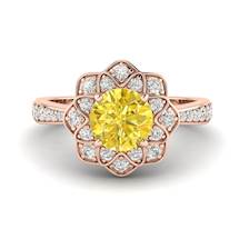 Yellow Sapphire Rose Gold Floral Halo Engagement Ring Santorini