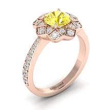 Yellow Sapphire Rose Gold Floral Halo Engagement Ring Santorini