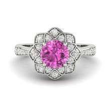 Pink Sapphire White Gold Floral Halo Engagement Ring Santorini