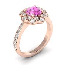 Pink Sapphire Rose Gold Floral Halo Engagement Ring Santorini
