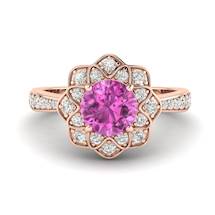 Pink Sapphire Rose Gold Floral Halo Engagement Ring Santorini