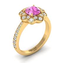 Pink Sapphire Yellow Gold Floral Halo Engagement Ring Santorini