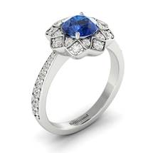 Blue Sapphire White Gold Floral Halo Engagement Ring Santorini