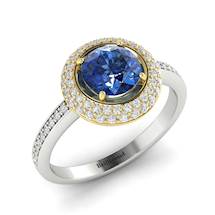 Blue Sapphire White Gold Halo Engagement Ring Aura