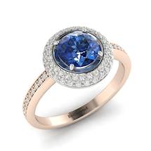Blue Sapphire Rose Gold Halo Engagement Ring Aura