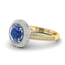 Blue Sapphire Yellow Gold Halo Engagement Ring Aura