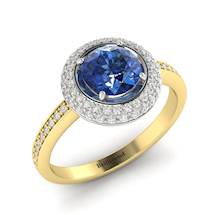 Blue Sapphire Yellow Gold Halo Engagement Ring Aura