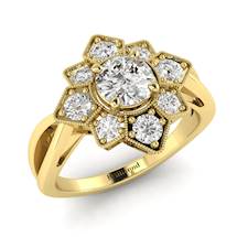 Diamond Yellow Gold Cluster Engagement Ring Madonna