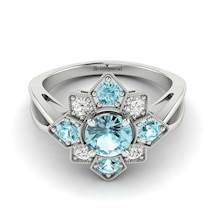 Aquamarine White Gold Cluster Engagement Ring Madonna