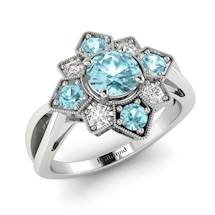 Aquamarine White Gold Cluster Engagement Ring Madonna